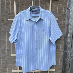 Ralph Lauren Custom Fit mens short sleeve Striped dress shirt XL